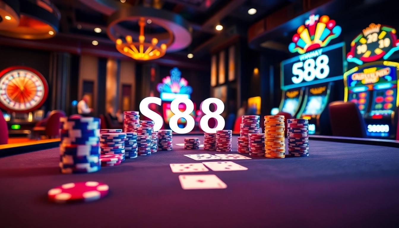 Play poker at S88 casino's luxurious table with vibrant chips and cards.