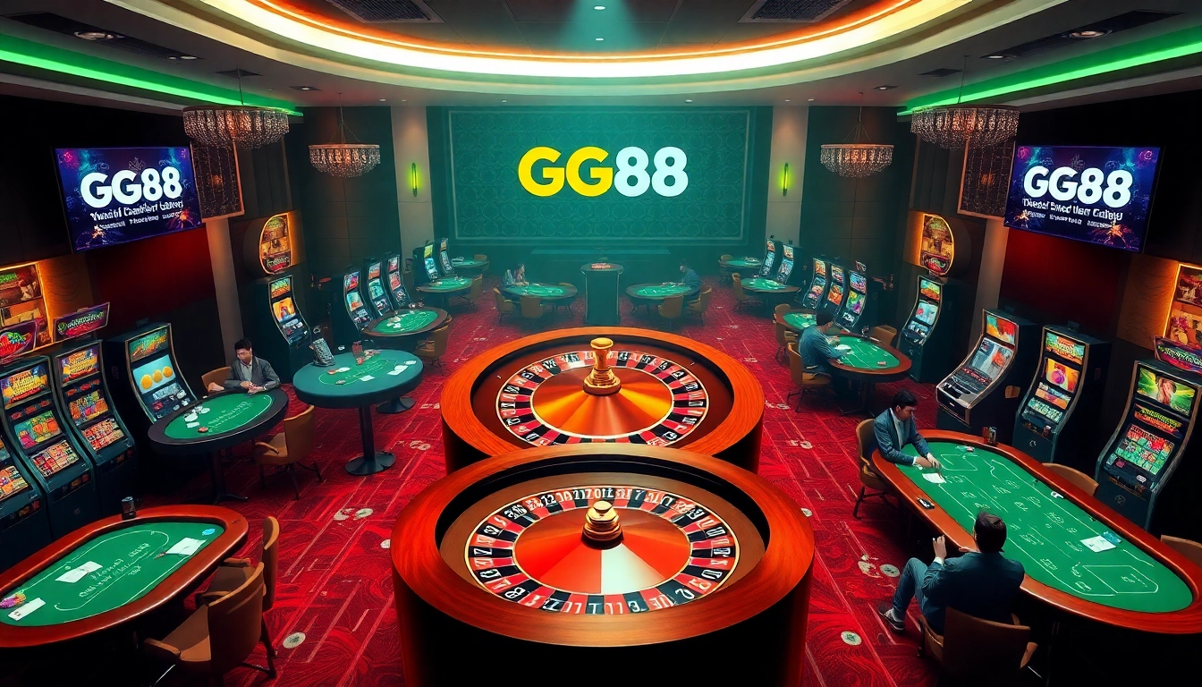 Players engaging in exciting casino games at GG88, showcasing roulette and slot machines.