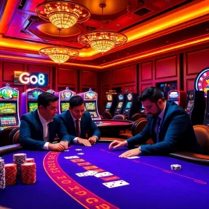 Join the high-stakes gaming action at go8 casino tables with vibrant poker chips and elegant designs.