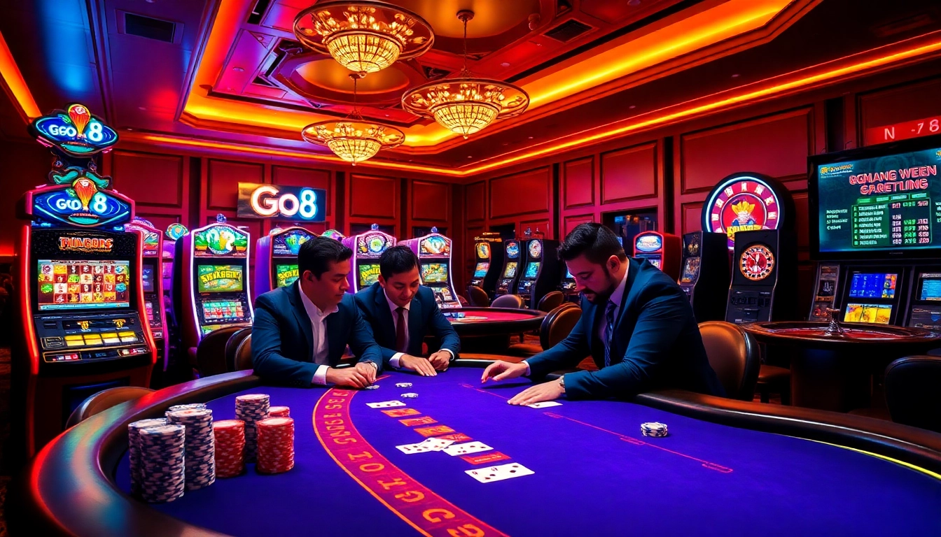 Join the high-stakes gaming action at go8 casino tables with vibrant poker chips and elegant designs.