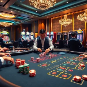 Experience the thrill of intense poker action at uu88.com with vibrant chips and an elegant casino ambiance.