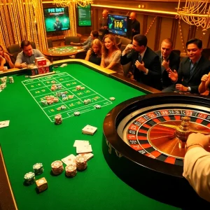 Experience the excitement of FE BET at a stylish casino roulette table.