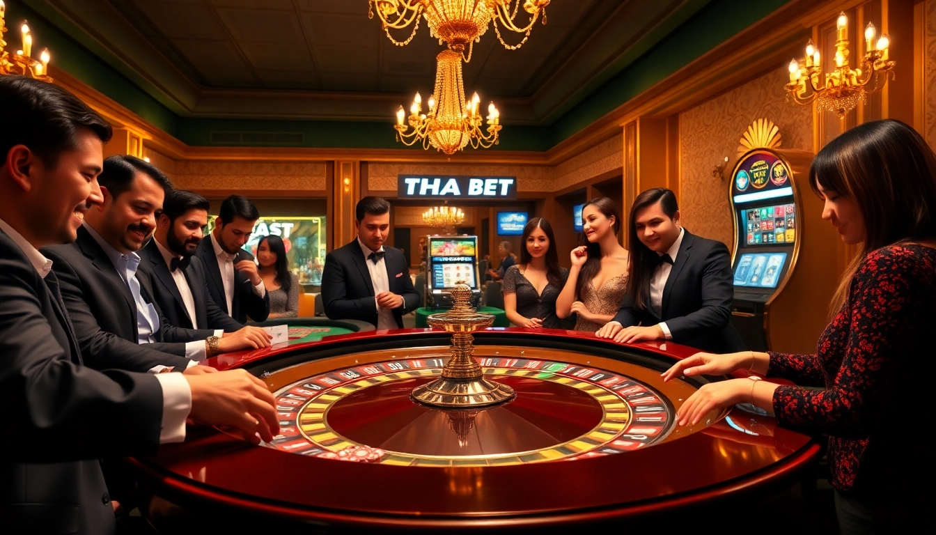 Players engaging at THA BET casino table, experiencing the thrill of gambling excitement.