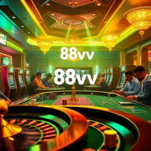 Play exciting games at 88vv casino with vibrant roulette and poker scenes.