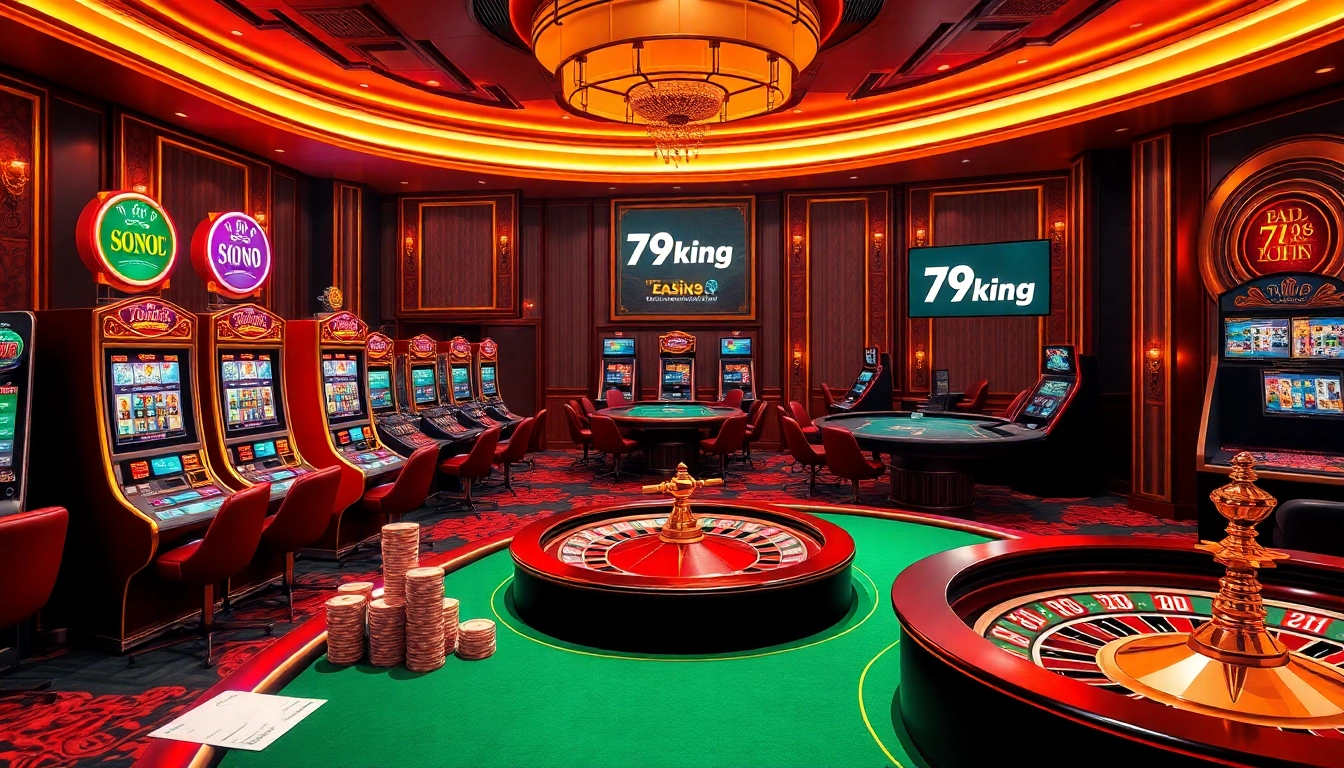 Experience the thrill of 79king with stacked poker chips and an elegant roulette wheel.