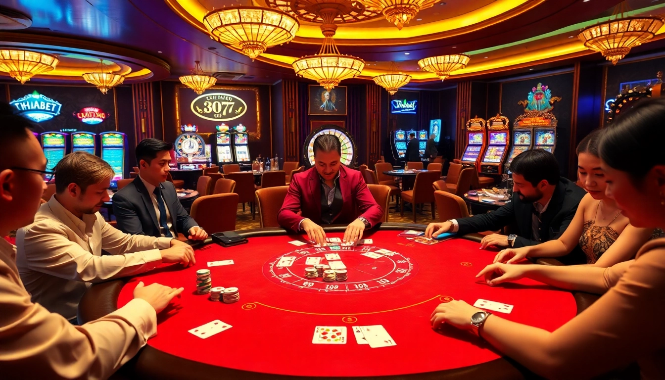 Experience the excitement of thabet77.org with engaging casino games, blackjack tables, and vibrant atmosphere.