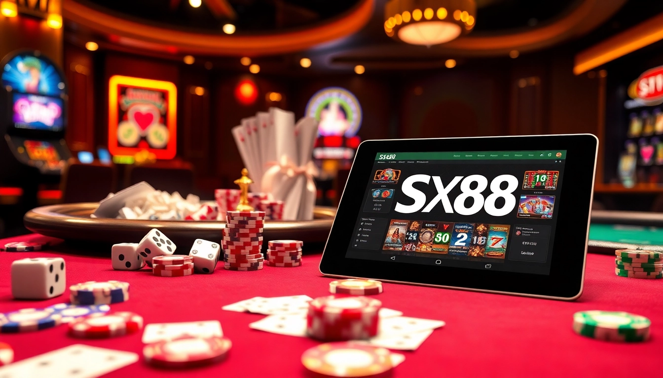 SX88 online casino excitement with vibrant gaming table and colorful chips