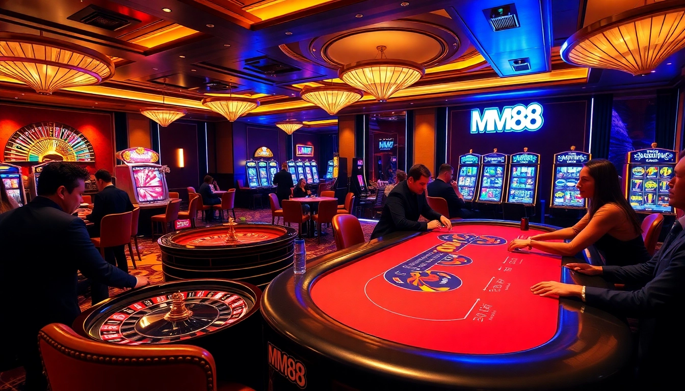 Players enjoying a thrilling game at MM88 casino, showcasing elegance and excitement.