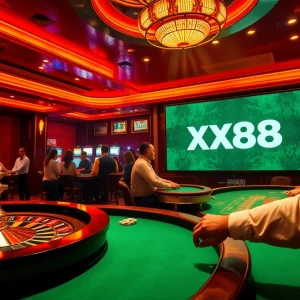 Exciting casino atmosphere showcasing XX88 poker action with vibrant lighting and luxury elements.