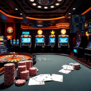 Experience the thrill of betting at PS99 with vibrant tables and exciting slot machines.