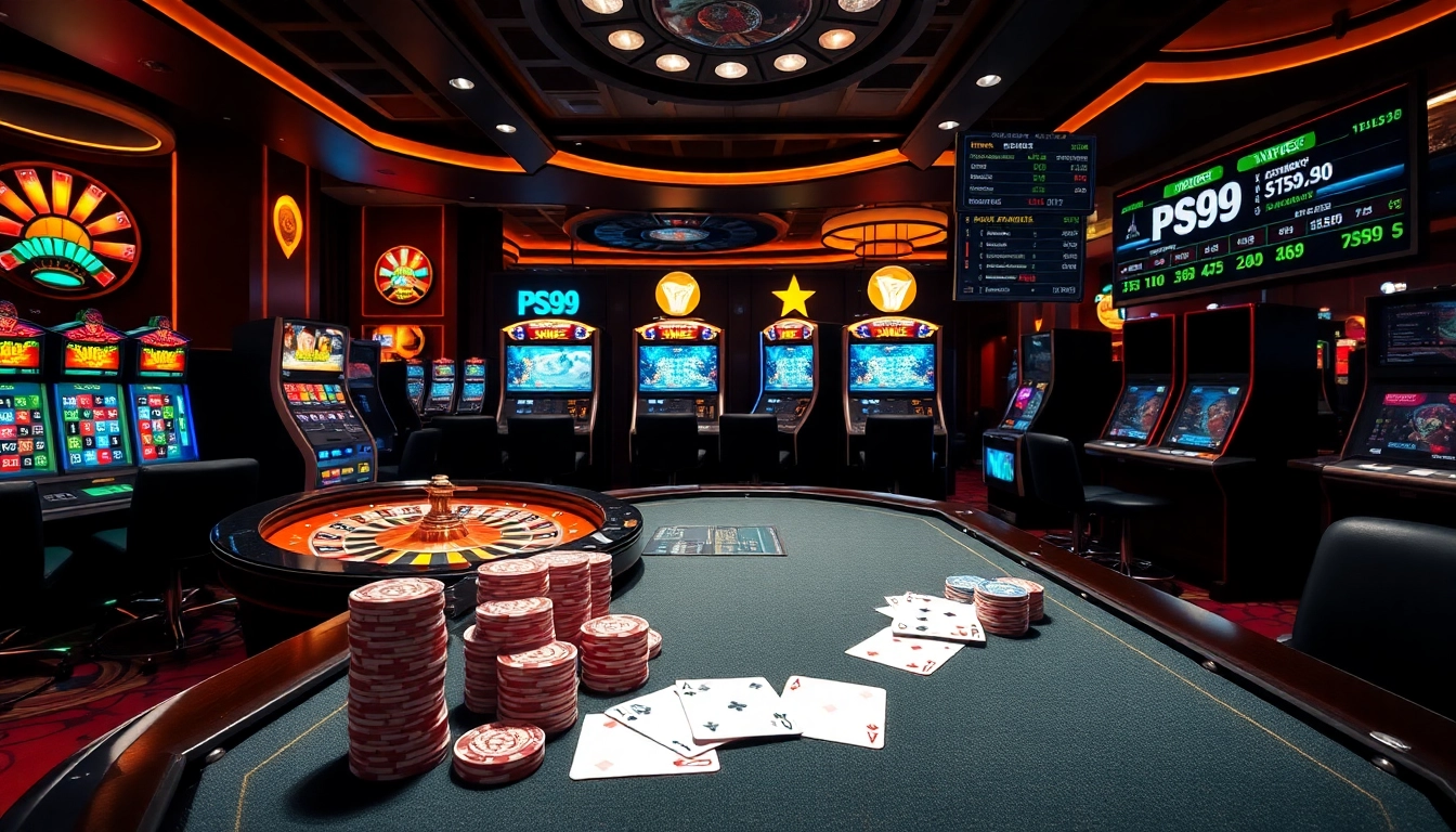Experience the thrill of betting at PS99 with vibrant tables and exciting slot machines.