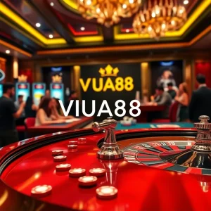 Exciting game atmosphere at VUA88 with roulette and poker players enjoying their bets.