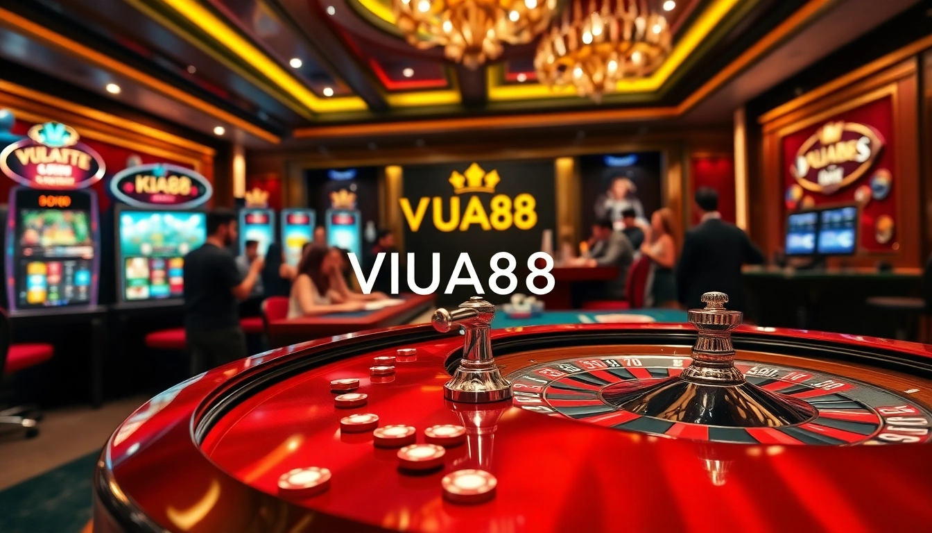 Exciting game atmosphere at VUA88 with roulette and poker players enjoying their bets.