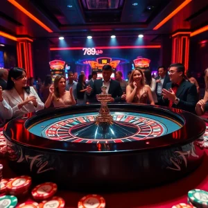 Players enjoying a thrilling game at 789club's vibrant casino with roulette and cards.