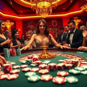 Excited players at the roulette table experience thrills at https://go88.fast/ while placing bets.