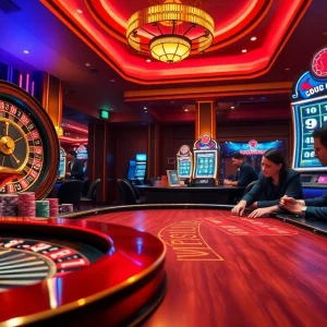 Engaged players betting at a high-end table in the vibrant BL555 family casino.