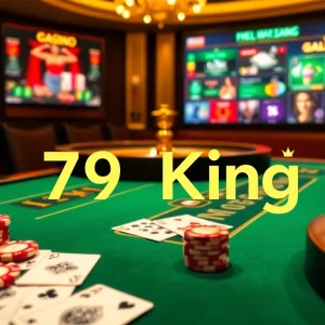 Experience high-stakes excitement at the 79King casino table with vibrant gaming elements.