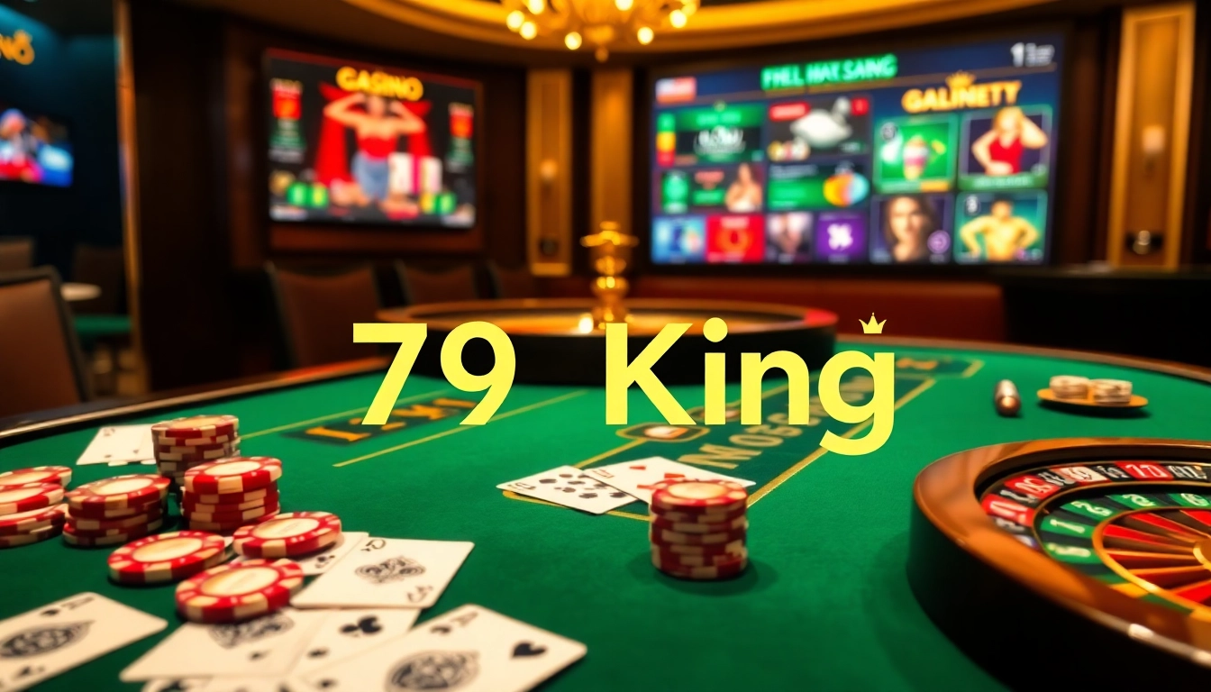 Experience high-stakes excitement at the 79King casino table with vibrant gaming elements.