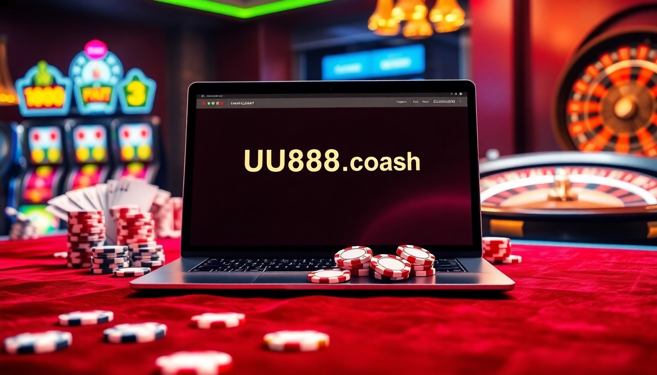 Exciting casino action highlighted on https://uu88.coach/ with vibrant poker chips and roulette wheel.