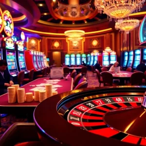 Experience the thrill of gambling at 222bd with vibrant slot machines and elegant poker tables.