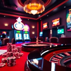 Experience thrilling gameplay with alo 789's vibrant casino gaming scene featuring slot machines and poker chips.