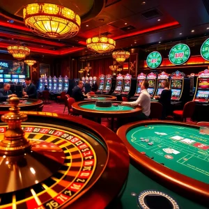 Exciting scene of players winning at casino games at 789F with vibrant tables and bright lights