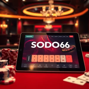 Engage with thrilling SODO66 online casino action, featuring poker chips and roulette.