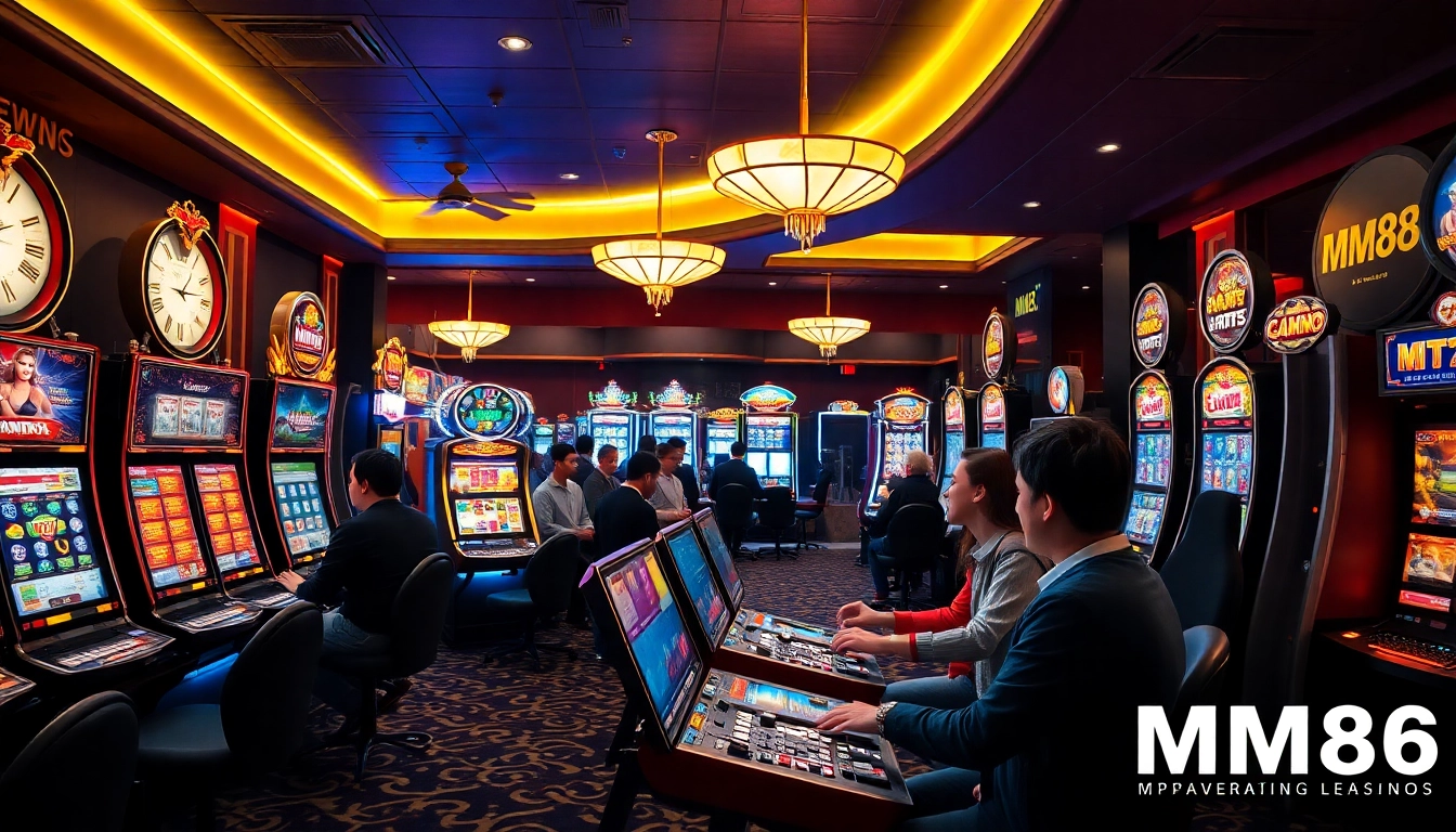 MM88 online casino experience with vibrant slot machines and lively players.