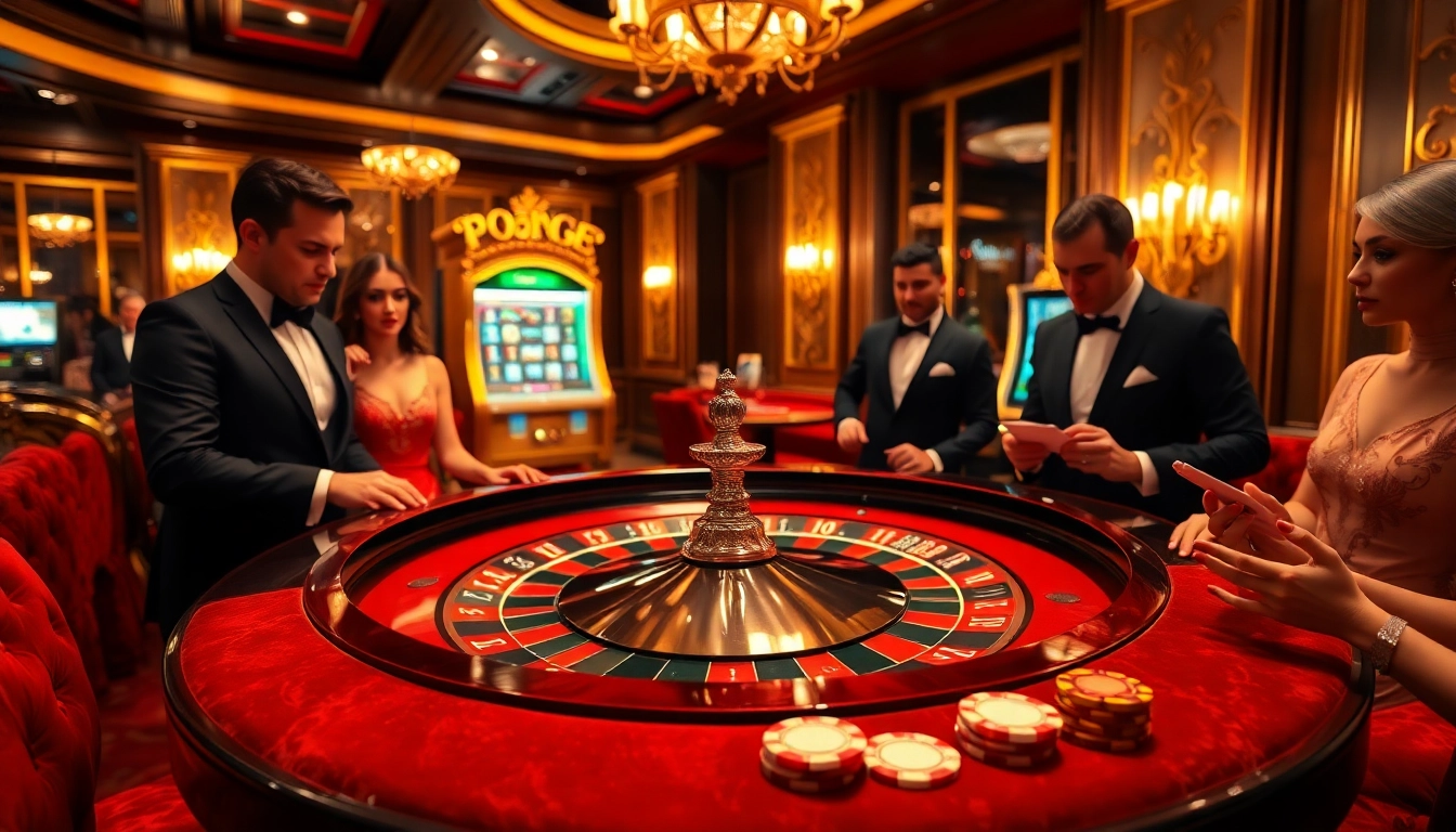 Experience the thrill of gambling at https://ffgg88.com/ with an exciting casino scene featuring roulette and elegant players.