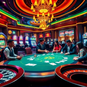 Exciting casino scene showcasing players at a trusted house of gambling, nhà cái uy tín BL555.