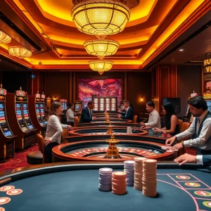 SODO casino scene with vibrant slot machines and an exciting poker game atmosphere.