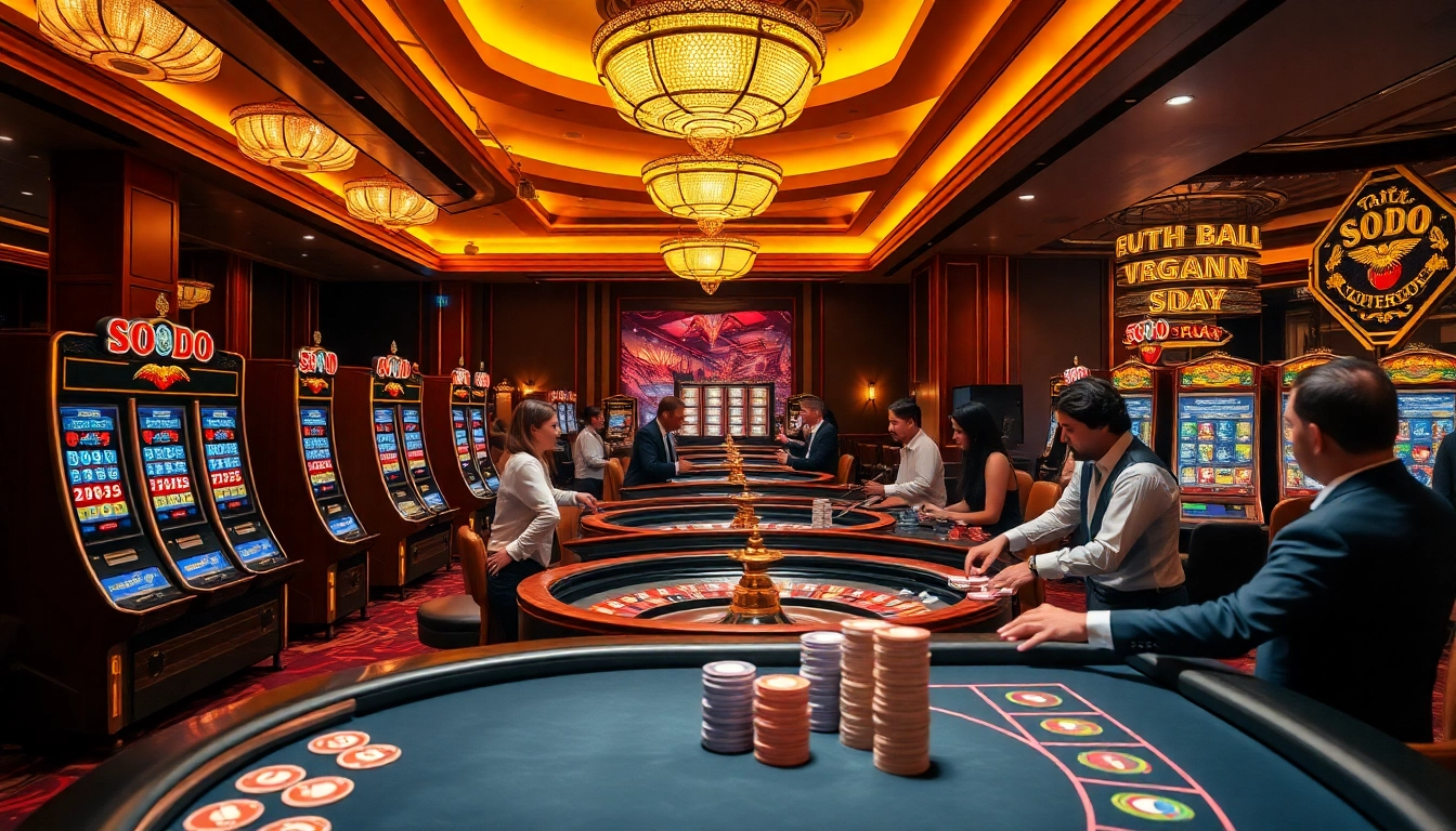 SODO casino scene with vibrant slot machines and an exciting poker game atmosphere.