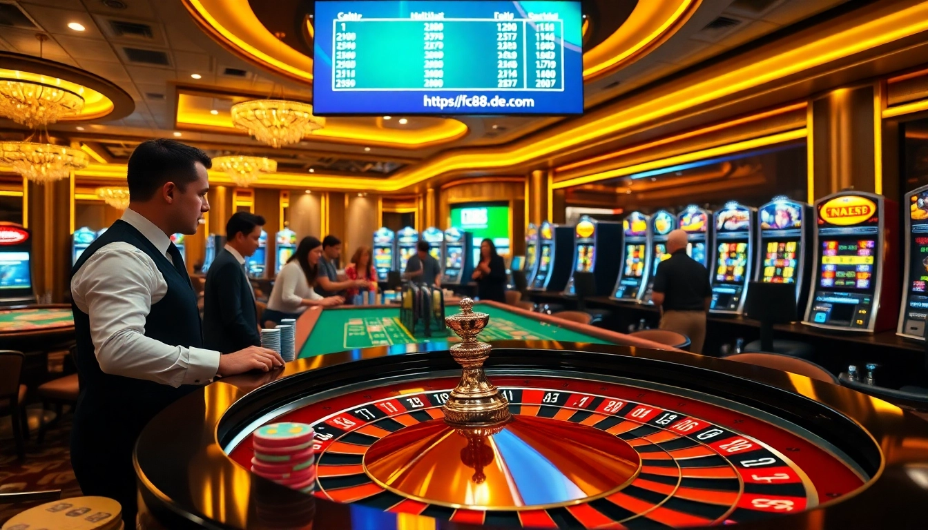 Players engaging at the roulette table, showcasing excitement at https://fc88.de.com/ casino atmosphere.