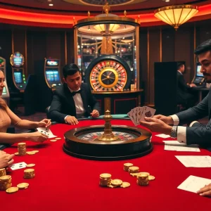 Engaged players at a high-stakes poker table exuding excitement for UU88 online gambling.