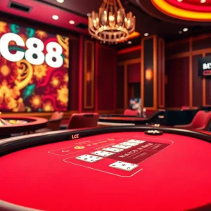 Engaging game action at LC88's live casino, featuring vibrant blackjack table and chips.