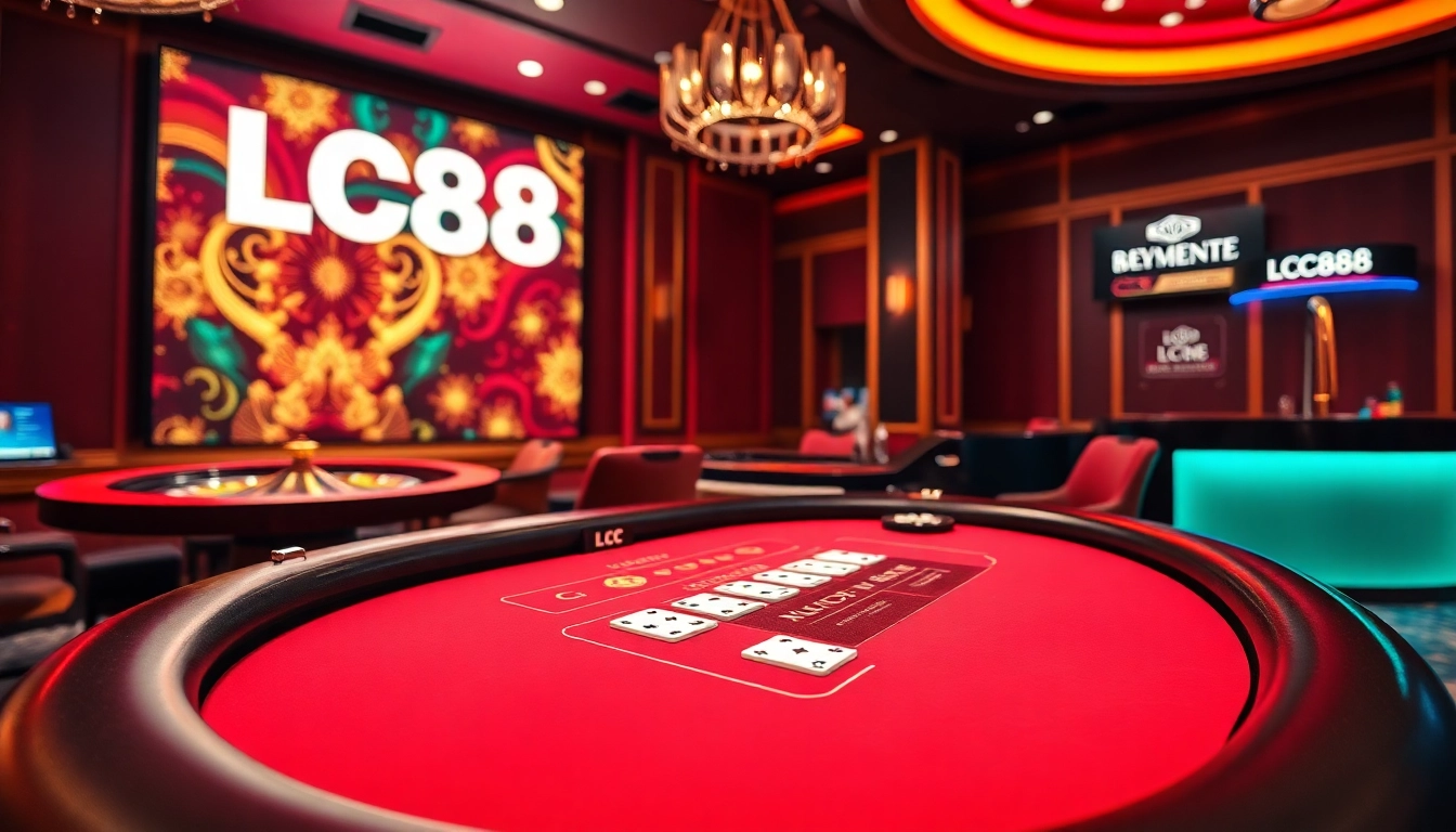Engaging game action at LC88's live casino, featuring vibrant blackjack table and chips.