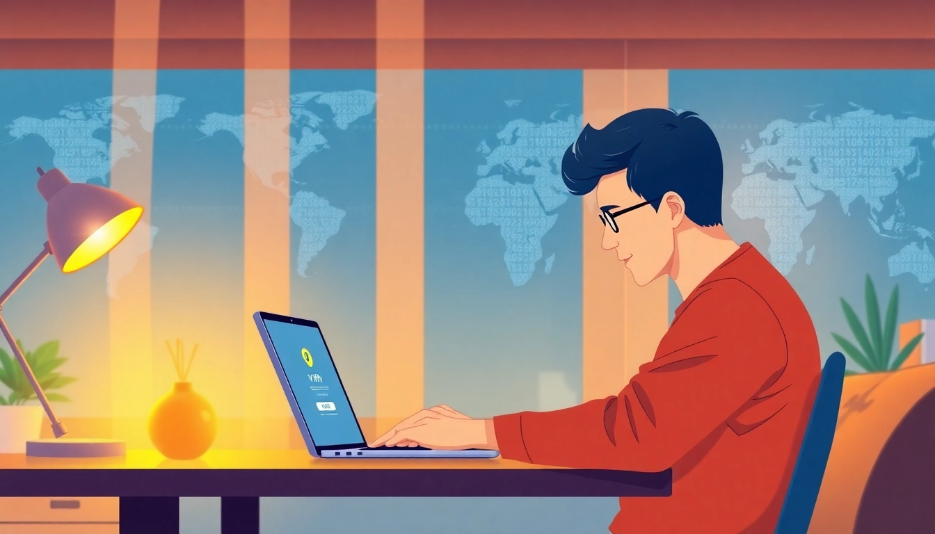 温馨家庭办公环境中展示的快连VPN应用，强调在线安全与全球连接。