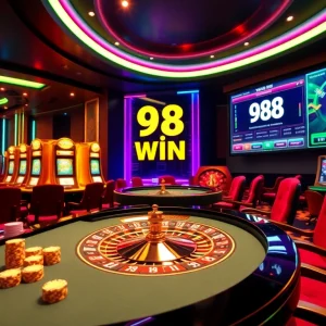 Engaging casino atmosphere showcasing the concept of 98 win with roulette and poker chips.