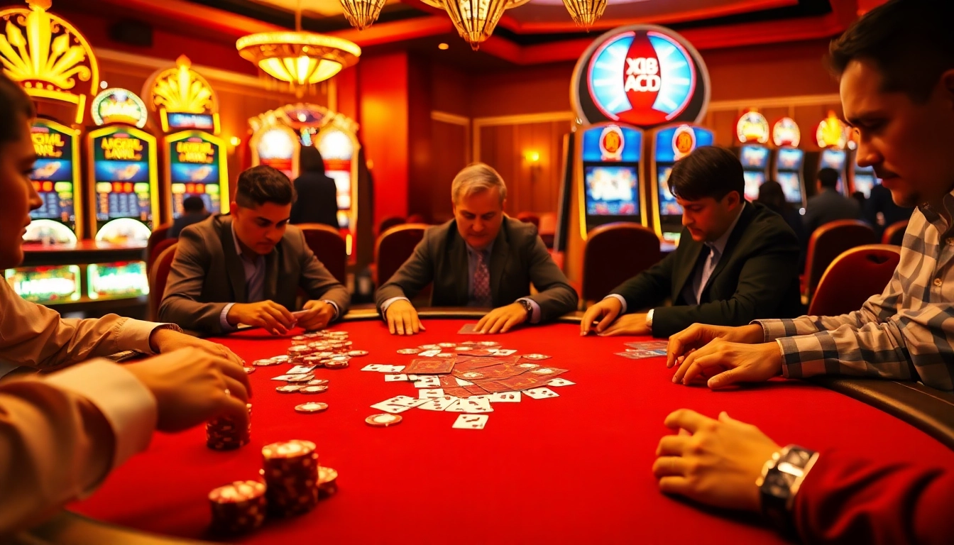Intense poker action at a glamorous casino table reflecting the spirit of XX88.
