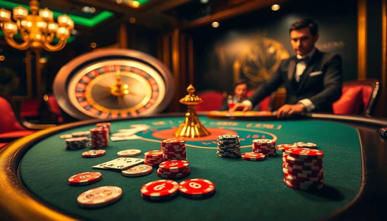 Experience kp88 excitement at a luxurious poker table with vibrant chips and elegant cards.