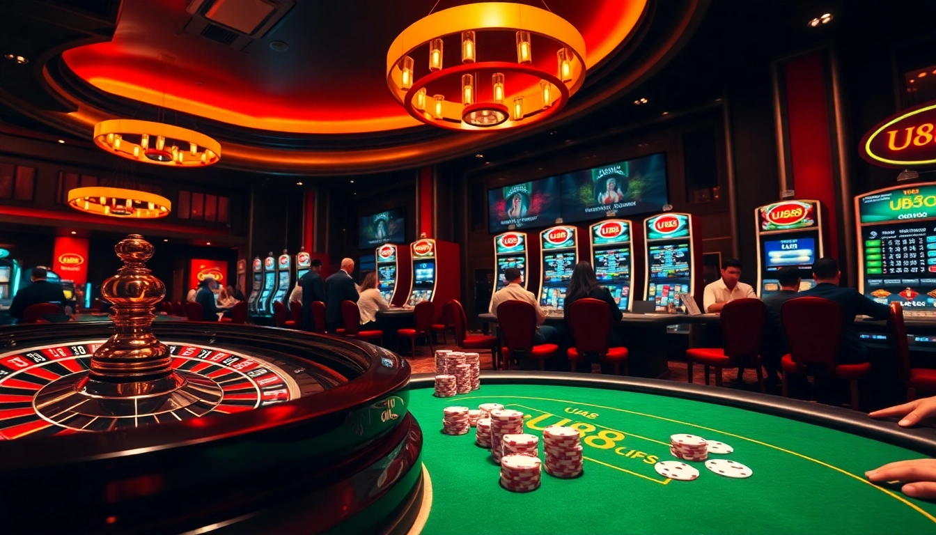 Experience the excitement of uu88 at a vibrant casino table, showcasing luxury gaming elements.