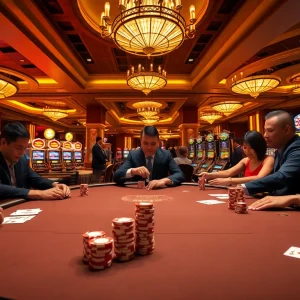 Bet on thrilling games at https://99wincasino.com/ featuring excitement at a poker table.