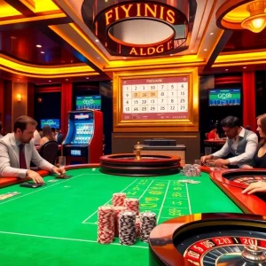 Engaged players vying for winnings at F168 casino tables, showcasing luxury and excitement.