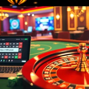 Gamblers enjoying a thrilling game at the casino with the website https://rr88.pizza/ featured on screens.