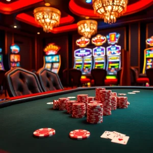 Experience the excitement of high-stakes gambling at a KK55 poker table with vibrant atmosphere and luxury.
