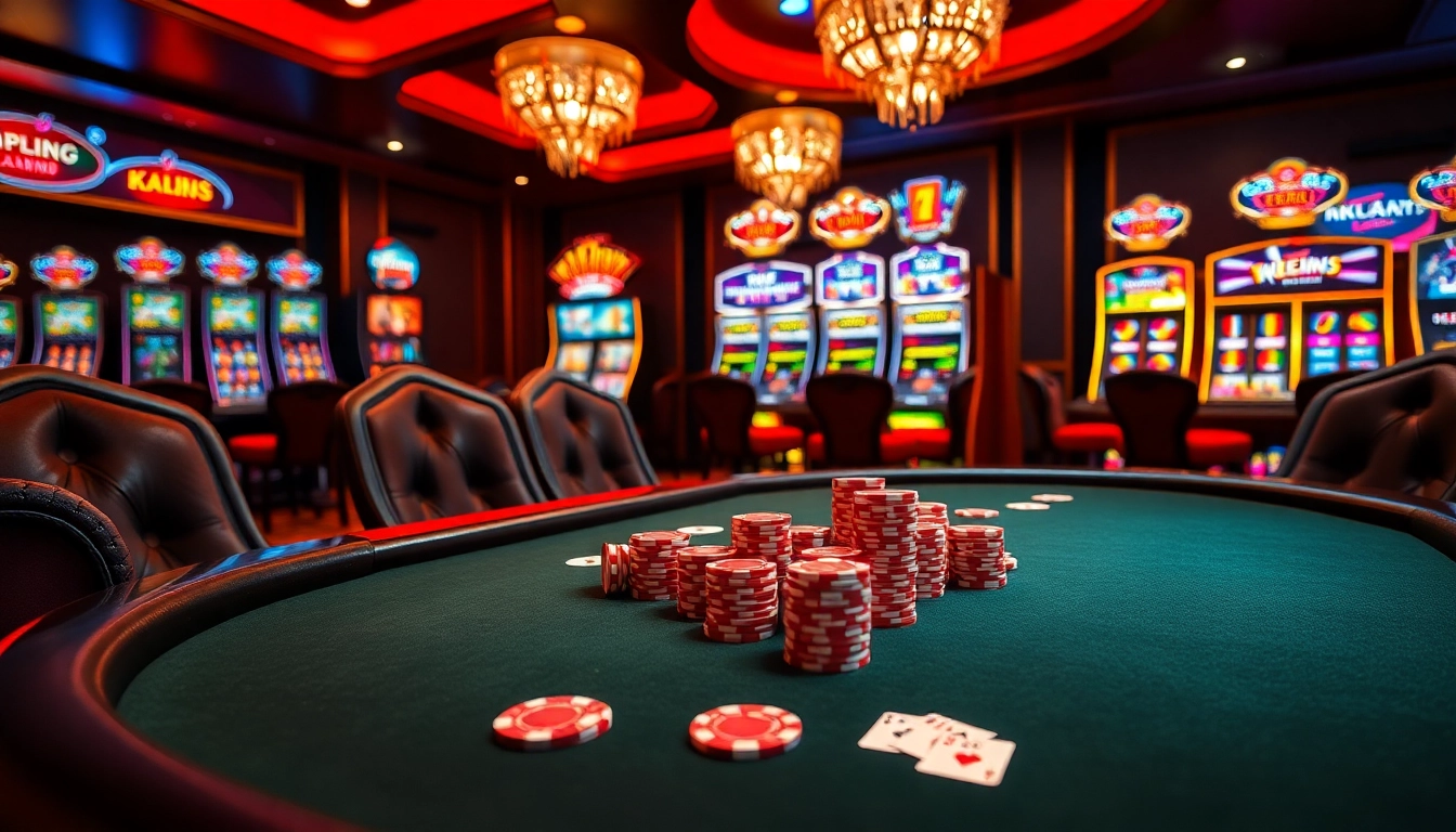 Experience the excitement of high-stakes gambling at a KK55 poker table with vibrant atmosphere and luxury.