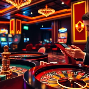 Experience FLY88 đăng nhập with thrilling casino gaming atmosphere featuring vibrant tables and online interfaces.