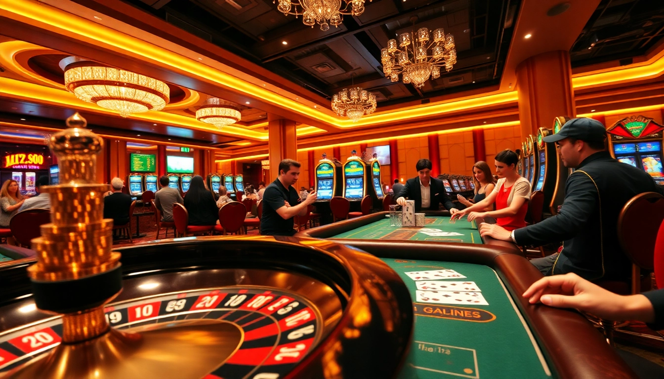 uu88 players enjoying a vibrant casino atmosphere with engaging games like roulette and slots.