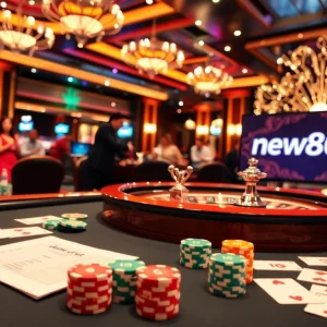 Experience the excitement of gaming at new88bet with vibrant casino tables and betting slips.