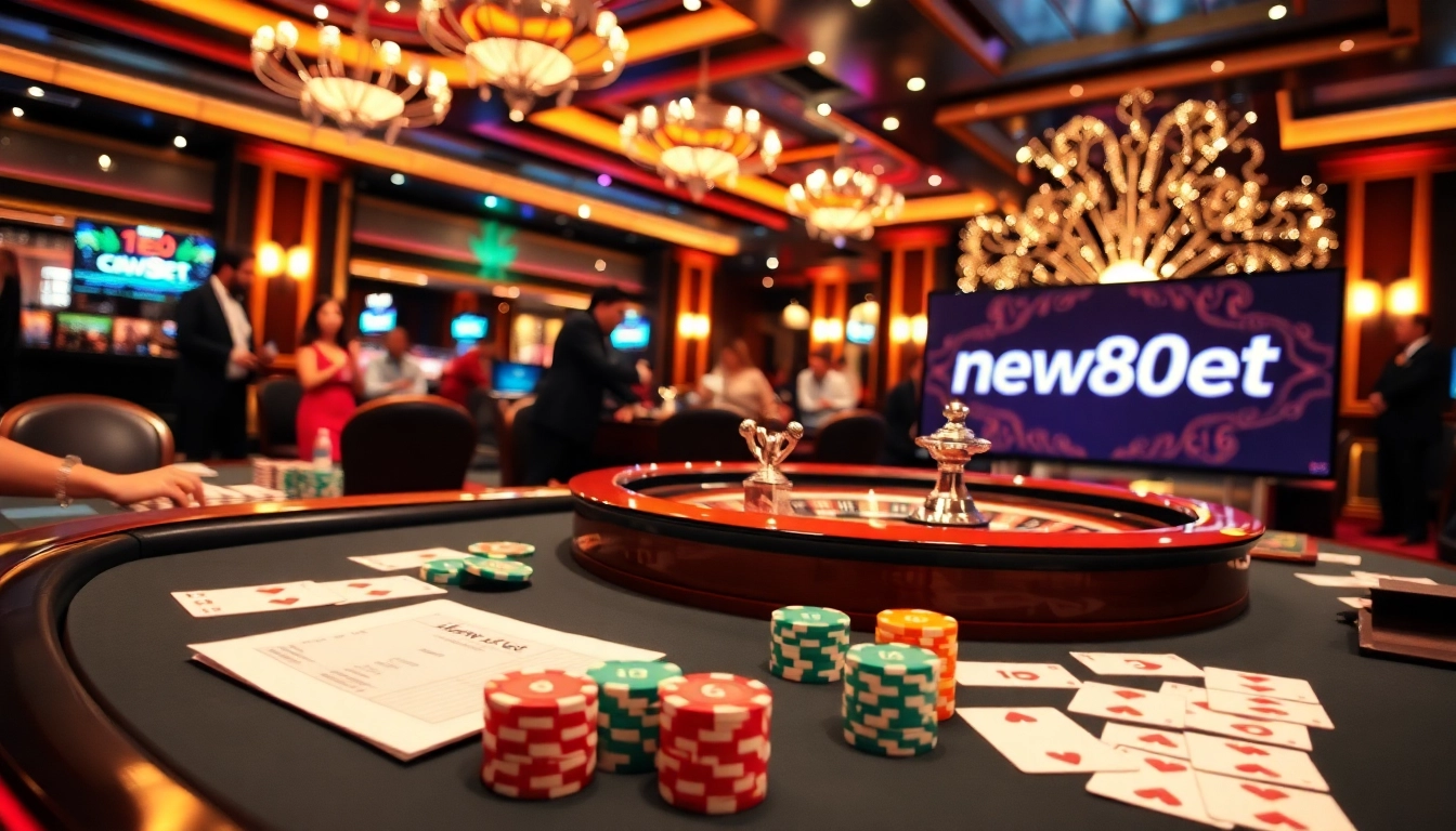 Experience the excitement of gaming at new88bet with vibrant casino tables and betting slips.